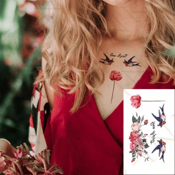 Nepremočljiva Začasni Tattoo Živali Pogoltniti Ptica Metulj Cvet Art Tatto Vodo Prenos Ponaredek Flash Tattoo Za Moški Ženske Otroci