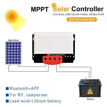 Nov MPPT Auto Solarni Krmilnik za Polnjenje 12V/24V Sončne celice, Baterije Regulator Bluetooth MC 20A Regulator 30A 40A 50A Za Jahte RV