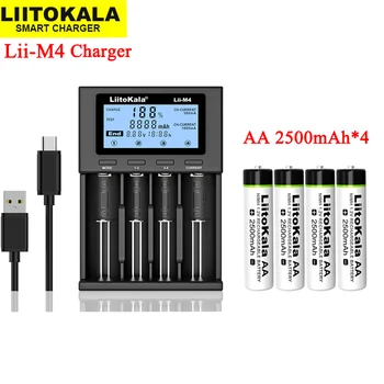 NOVO LiitoKala Lii-M4 18650 li ionska baterija za Smart Polnilec Test zmogljivosti + 4pcs AA 1,2 V NiMH 2500mAh baterije za ponovno Polnjenje