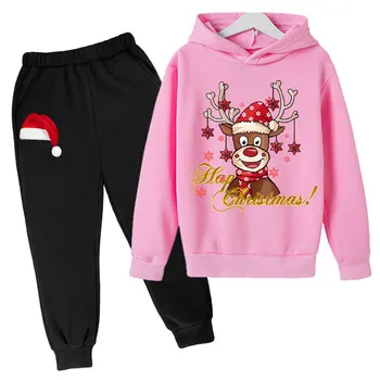 Otroci Oblačila Obleko Božič jelena Hoodie Določa snežaka Baby Fantje Dekleta Vrh+hlače 2p Božično darilo Sweatshirts Santa Claus