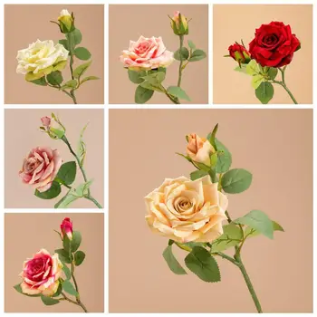 Simulacija Cvet Okolju prijazno Realne Videti Umetno Svilo Cvet 2 Glav Umetno Rose Cvet za Dom