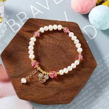 Srce jagode kristalov zapestnica za ženske sladko roza naravnega kamna pearl obesek ženska zapestnica Nakit predstavlja dodatki