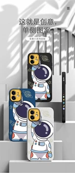 Srčkan Astronavt Primeru Telefon Za iPhone 13 12 11 Max Pro XS Max XR X 8 7 Plus SE 2020 Tekoče Silicij Mehko Zadnji Pokrovček+Trak