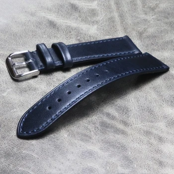 Temno modra ročno Pravega Usnja Tanek trak cowhide človek pasu 18 19 20 21 22 mm visoke kakovosti poslovnih mehko watchband dodatki
