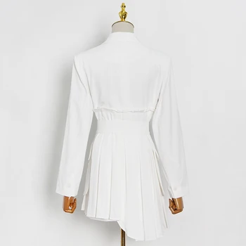 TWOTWINSTYLE Belo Obleko Za Ženske Gumb Navzdol Visoko Pasu Zarezo Dolg Rokav Plus Velikost Ženske Obleke 2021 Spomladi Nova Oblačila
