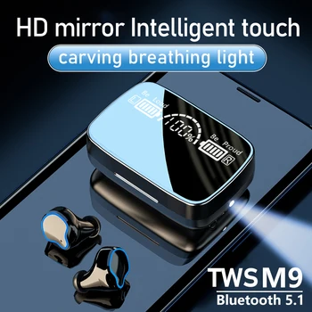 TWS M9 Slušalke Bluetooth 5.1 Brezžične Slušalke 9D Hifi Stereo Čepkov Iger na srečo Športne Slušalke HD Ogledalo 2200mah Polnjenje Box