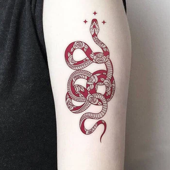 Velika Velikost Rdeča Kača Tetovaže Nepremočljiva Začasni Tattoo Nalepke za Ženske Moški Body Art Pasu Decals Rokav Ponaredek Tatto